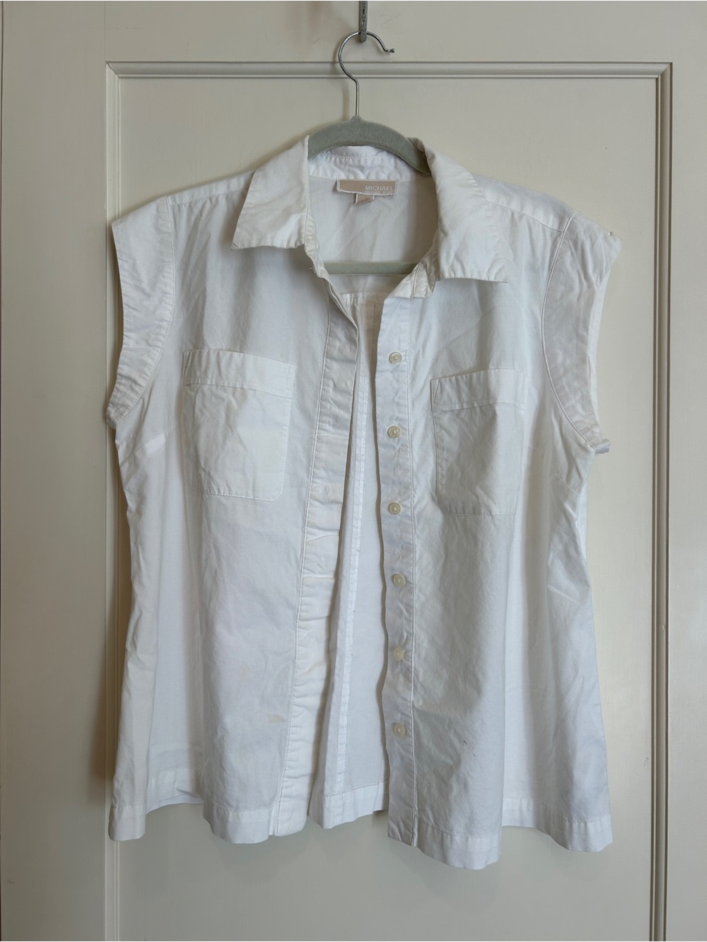 Michael Kors White Sleeveless Button-Down Shirt